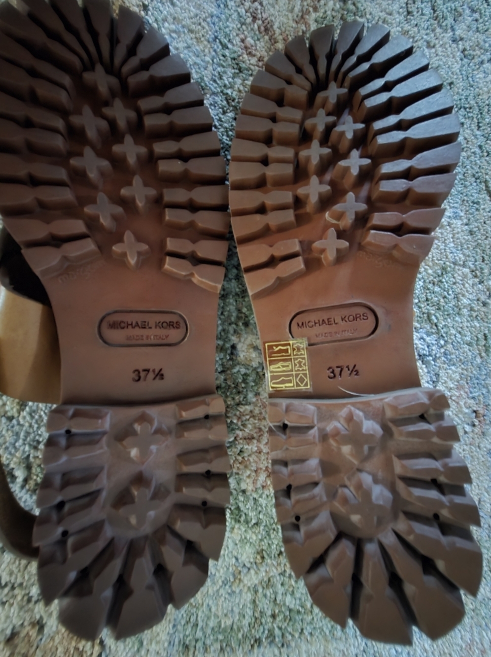 Michael Kors Cognac Leather Lug Sole Braided Strap Sandals 37.5 7.5 Italy - Picture 3 of 5